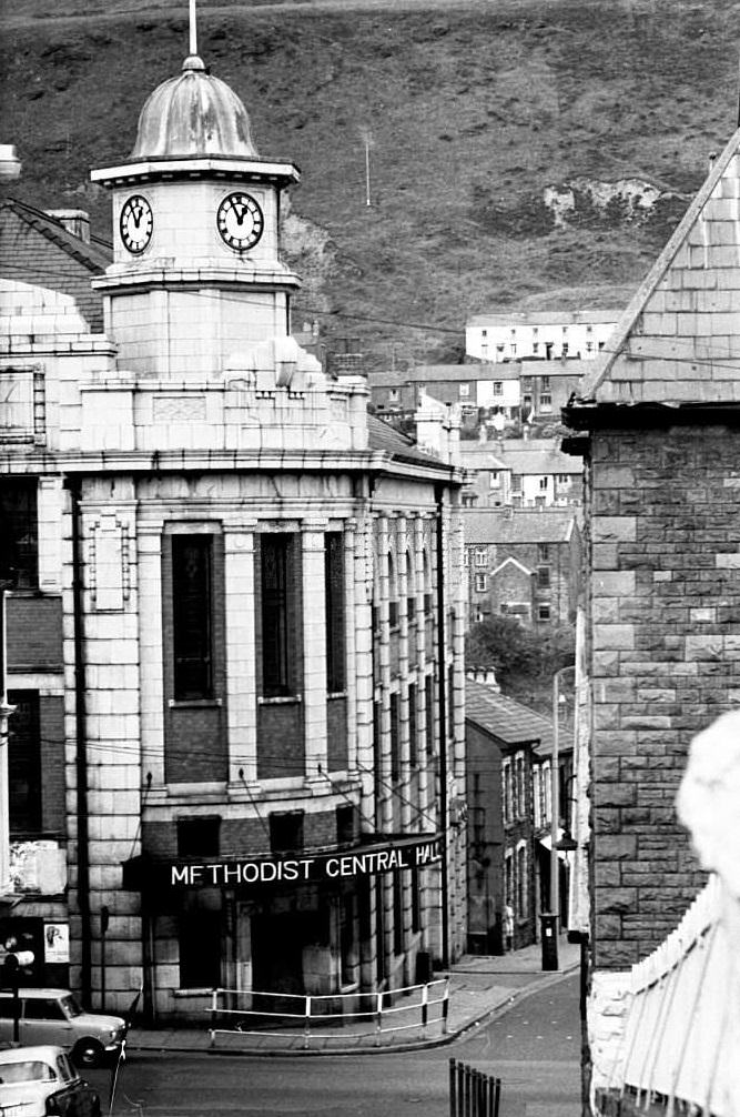 #123 Exterior view of the Methodist church in the mining town of Tonypandy, Wales, United Kingdom, 1966.
