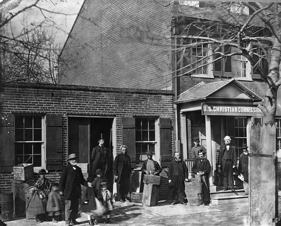 #50 Members of the United States Christian Commission stand outside the organization’s Washington D.C. office, 1862.
