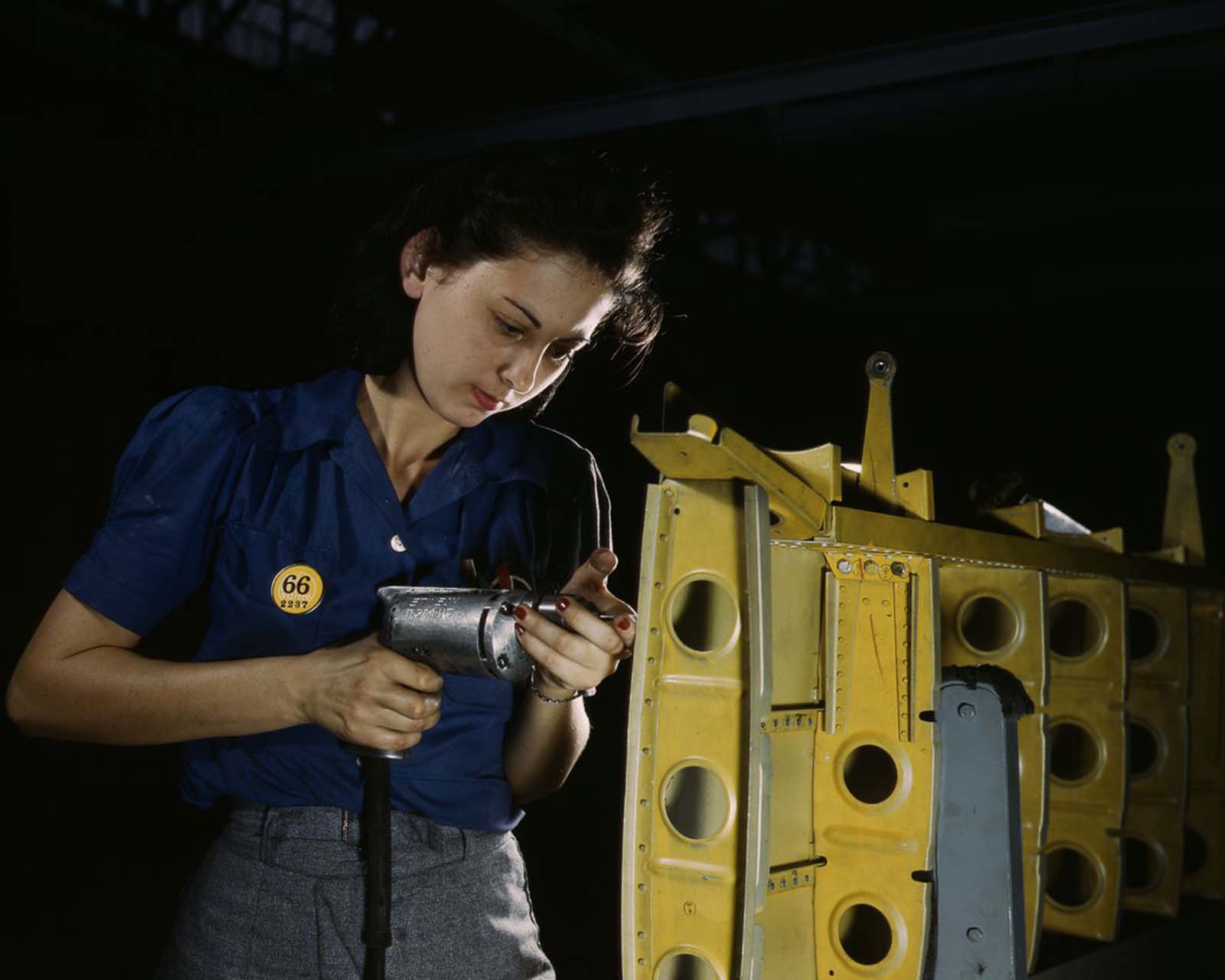 #29 A Vultee employee works on the horizontal stabilizer for an A-31 “Vengeance” dive bomber at the plant in Nashville, Tennessee, 1943.