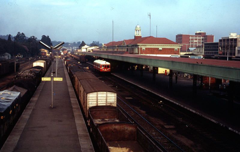 #16 Early morning at Salisbury railway station in Rhodesia, now Harare, Zimbabwe, Umtali rail motor standing awaiting departure, September 20, 1968