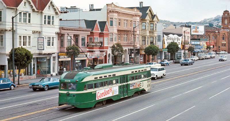 #99 PCC on Market Street between Noe Street/16th Street and Sanchez Street/15th Street, 1971