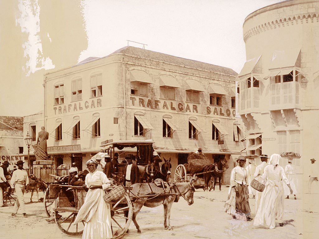 #104 Street scene in Bridgetown, Barbados, West Indies, 1890.