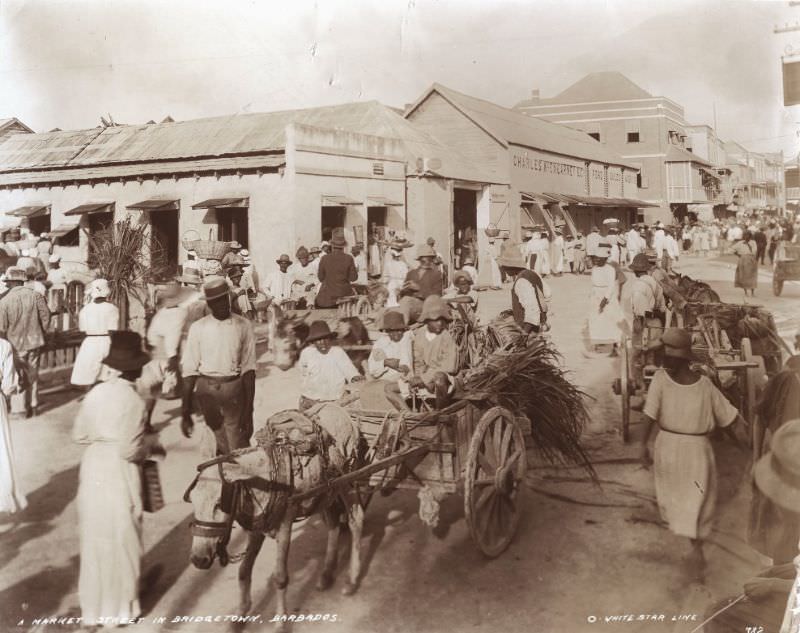 #7 A market street in Bridgetown, 1870s