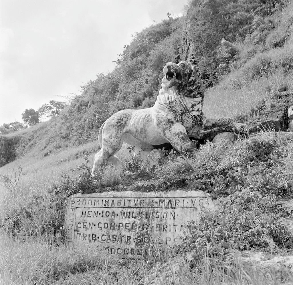 #69 The Lion at Gun Hill carved by Captain Henry Wilkinson showing the British Imperial Lion in Bridgetown, Barbados.