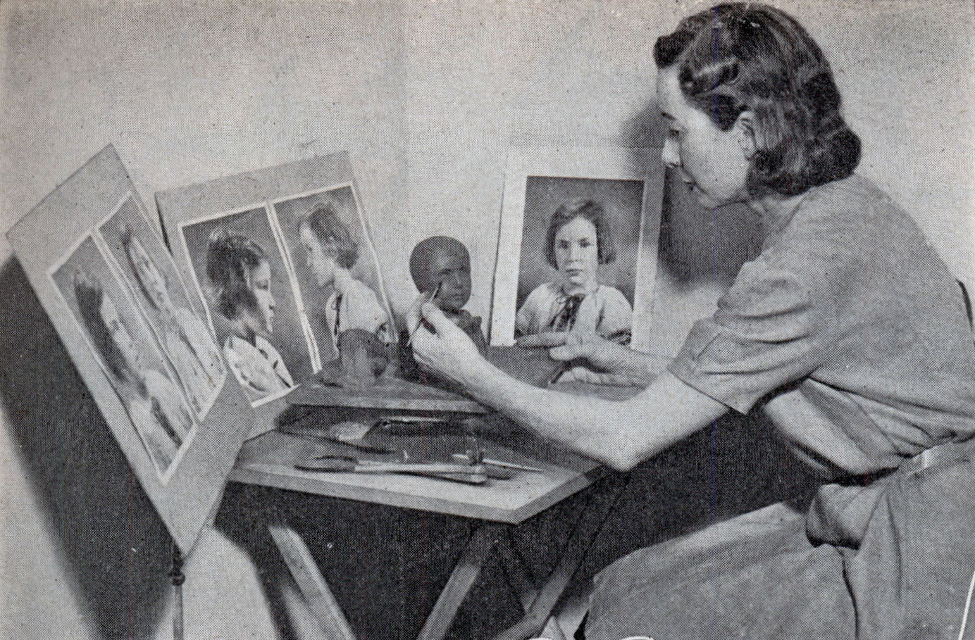 #4 Working from photographs, the artist first models the head in clay.