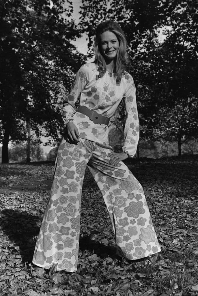 #17 Jean Farquoson models a printed culottes and top in lightweight ‘Simplene’.