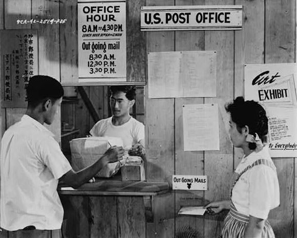 #1 Japanese Americans using postal service at Puyallup Assembly Center for letters and packages.