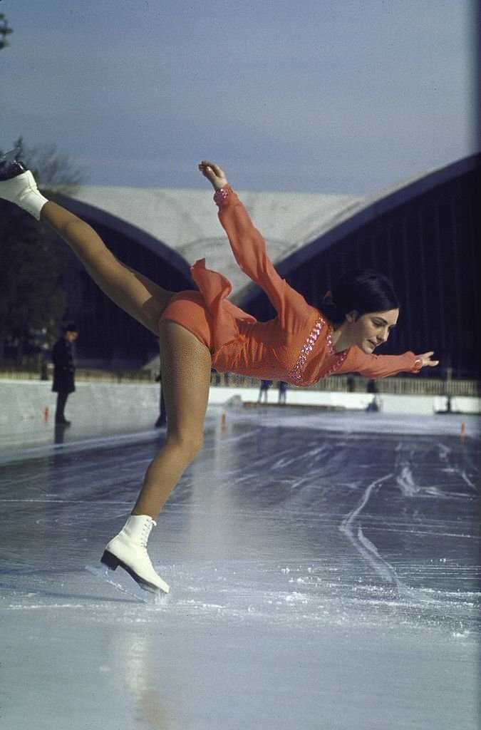 #43 1968 Winter Olympics, Portrait of USA Peggy Fleming in action during practice.