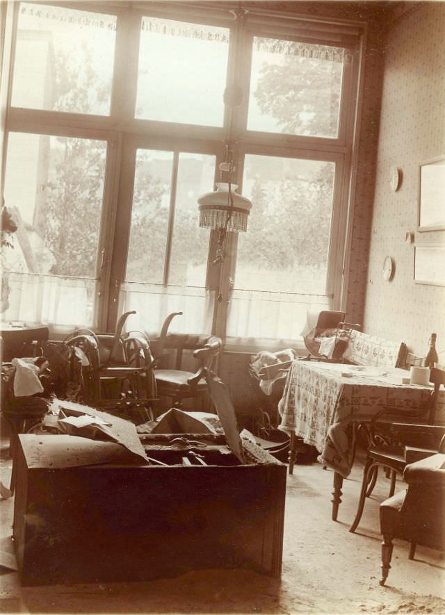 #28 Shrapnel-pocked building interior, Leuven, August 1914