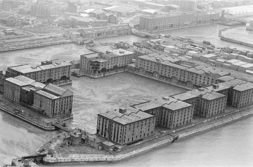 #23 Aerial view of Albert Dock, Liverpool, Merseyside, 17th August 1980.