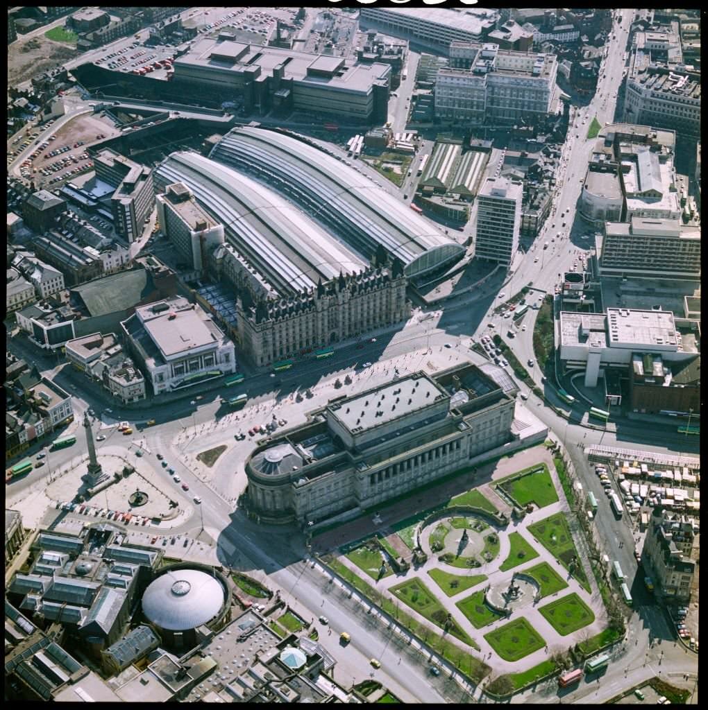 #5 St George’s Hall, St John’s Gardens and Lime Street Railway Station, Liverpool, Merseyside, 1980.