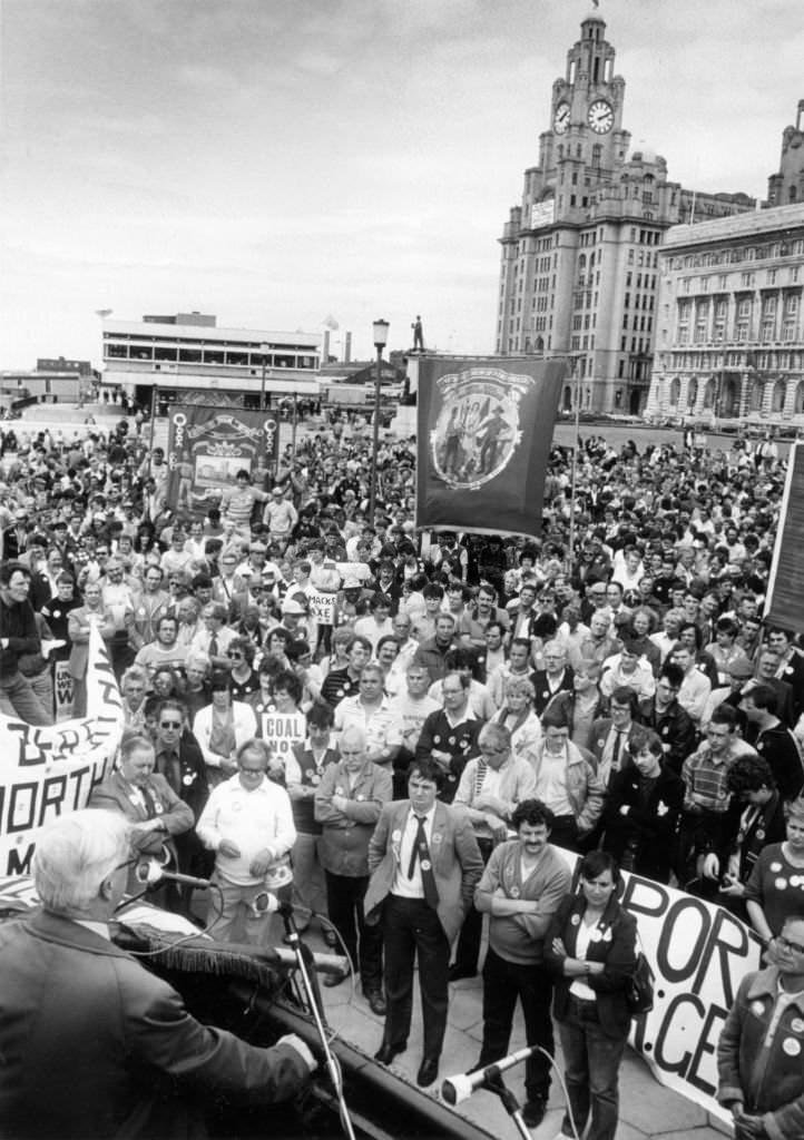 #112 Liverpool Councillor Hamilton addresses a rally of Merseyside trade unionist during a day of action in support of the miners strike.