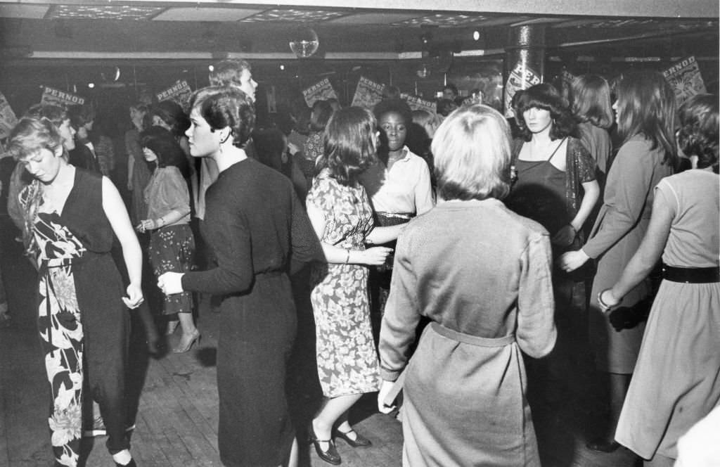 #130 A crowded dance floor at Cagneys Night Club in Liverpool, 1980