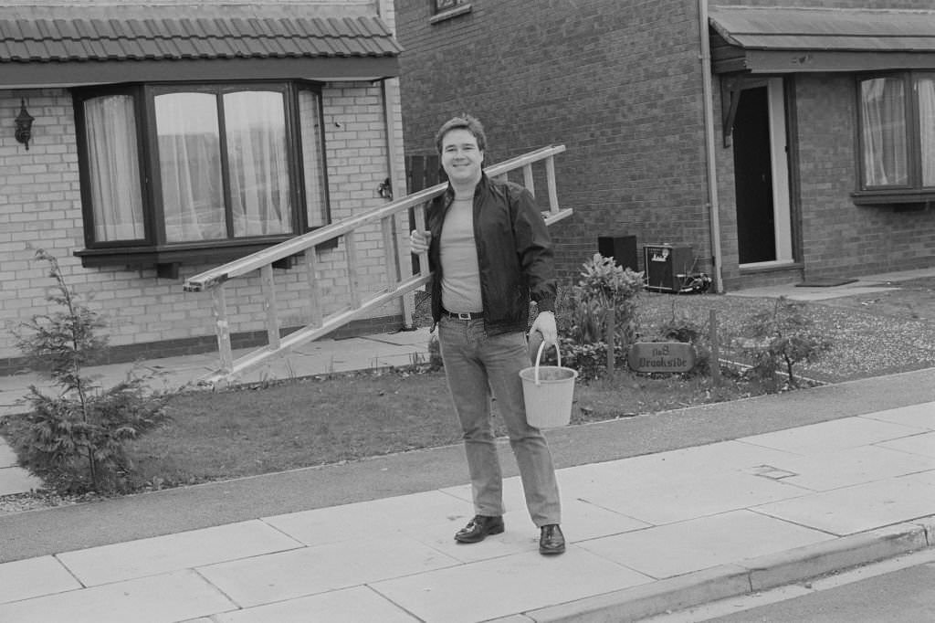 #85 English actor Michael Starke in character as Thomas ‘Sinbad’ Sweeney from the long running television soap opera Brookside, in Liverpool on 18th April 1985.