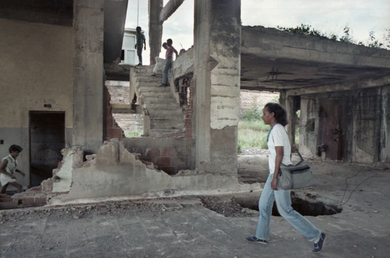 #28 Milena Montano and I take a walk in central Managua 13 years after the earthquake of 1972, Managua, Nicaragua, 1985