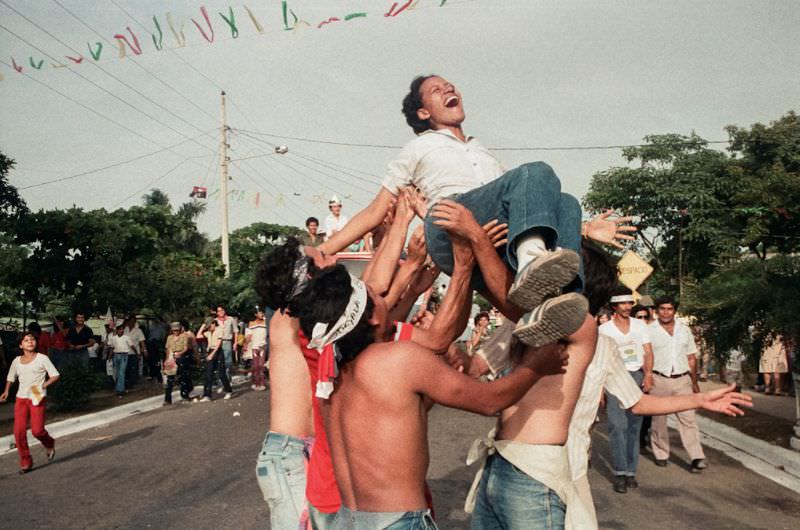 #30 Milena Montano with friends at the 6th anniversary celebration, Managua, Nicaragua, 1985