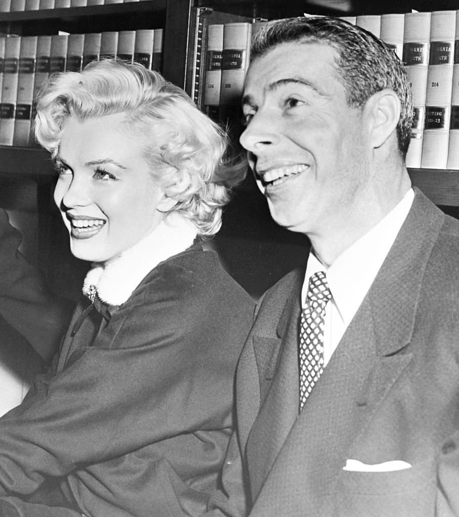 Marilyn Monroe and Joe DiMaggio in the judges’ chambers just after a San Francisco judge married them.