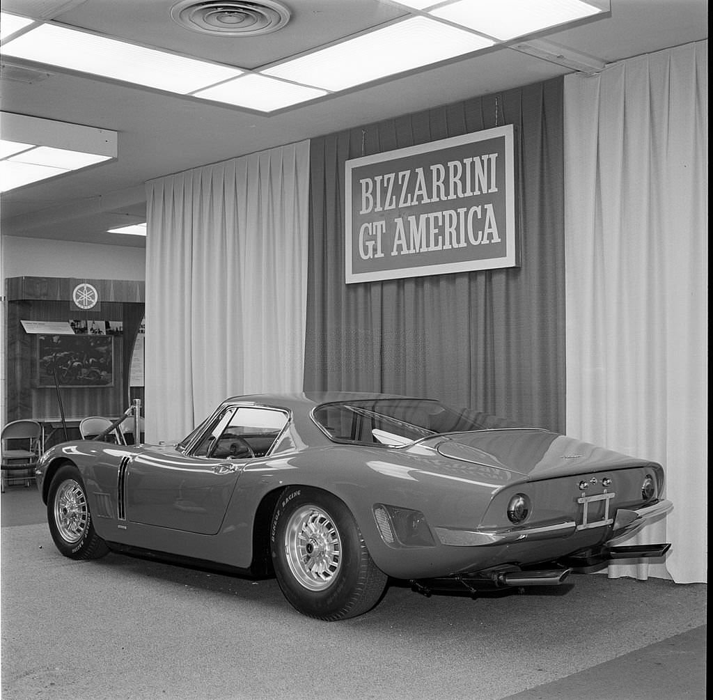 #22 The Bizzarrini GT America is the imported, fiberglass version of the Bizzarrini GT5300 created by former Ferrari and ISO designer Giotto Bizzarrini of Italy, New York Auto Show, 1967