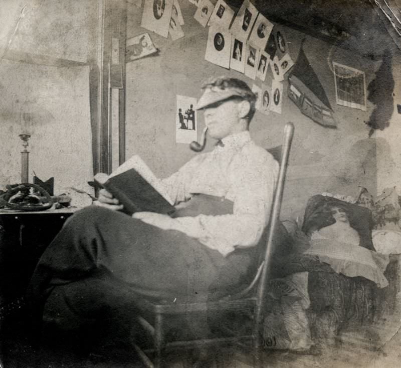 #5 Man with a pipe reading a book, circa 1910s