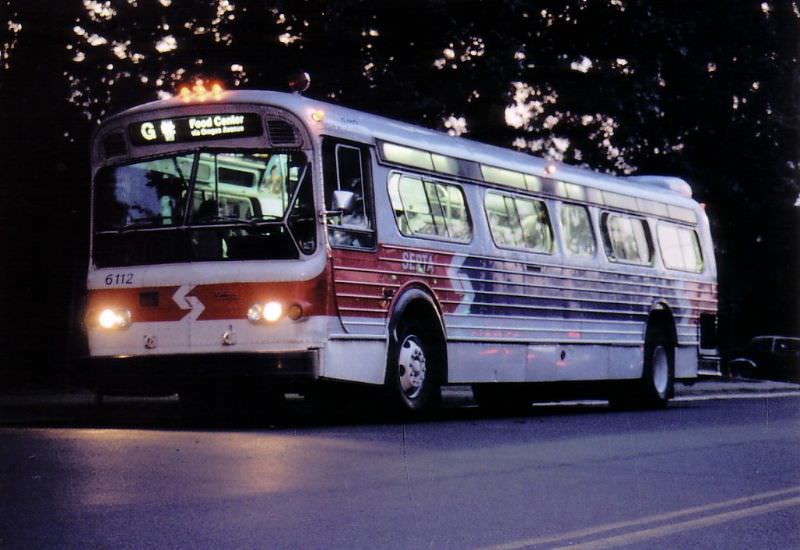 #28 A SEPTA (Southeastern Pennsylvania Transportation Authority) Flexible bus, photographed in West Philadelphia, 1985