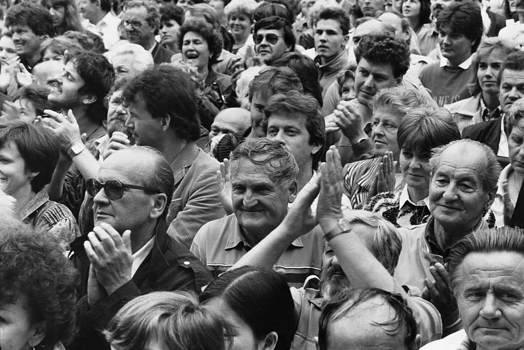 #30 A political rally in Prague, Czechoslovakia, during the first election since the Velvet Revolution, 6th June 1990.