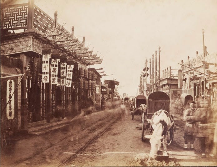 #11 Street with shops, Peking, 1875