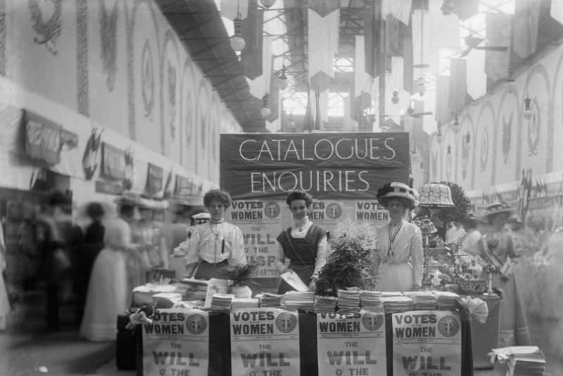 #13 The Catalogue and Enquiries stall at the Women’s Exhibition, Prince’s Skating Rink, Knightsbridge, May 1909