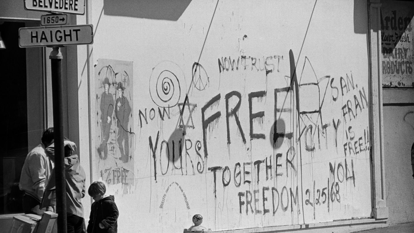 #17 Graffiti at the intersection of Haight and Belvedere Streets in 1967.