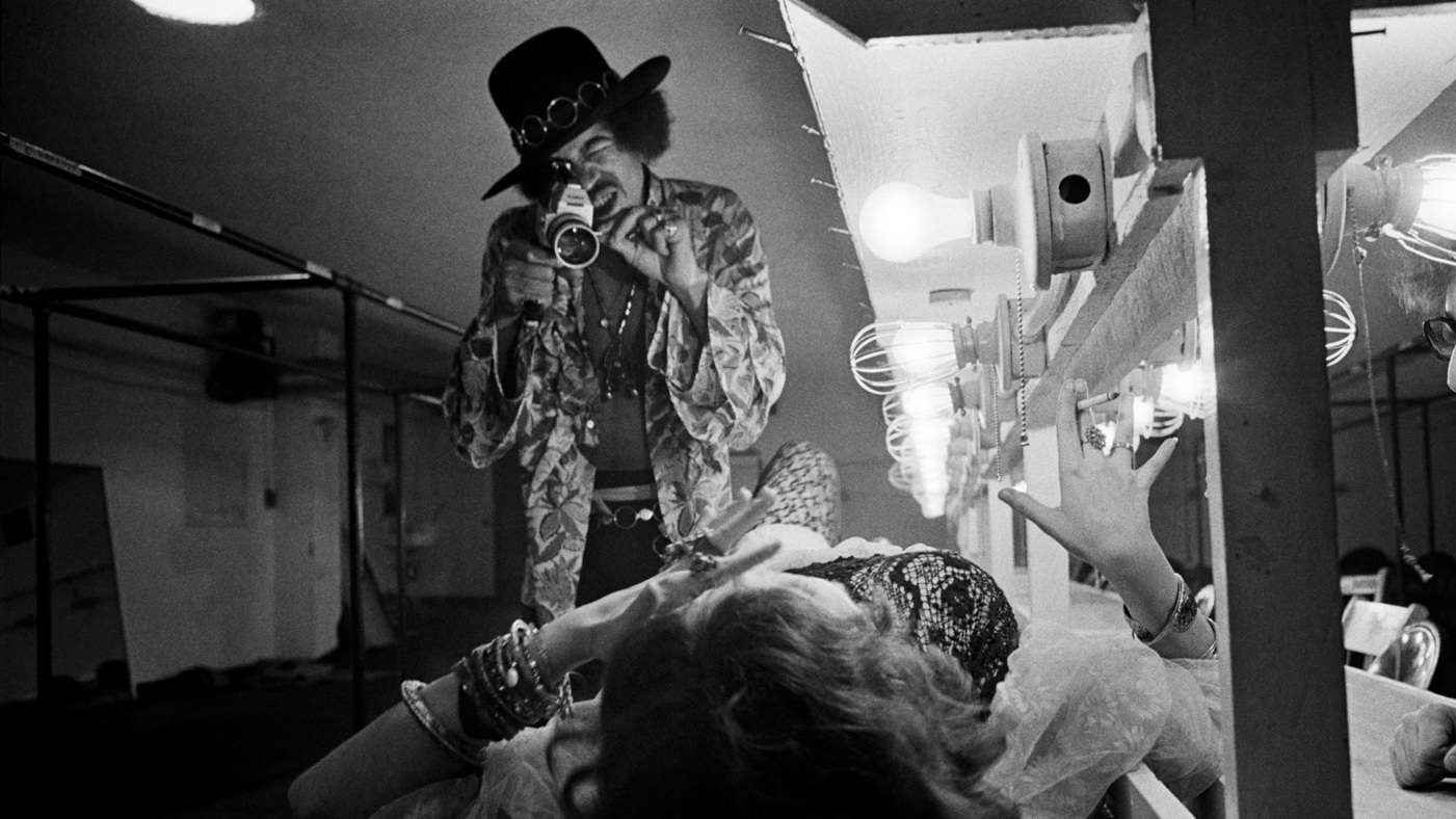 #1 Jimi Hendrix filming Janis Joplin backstage at Winterland in 1968.