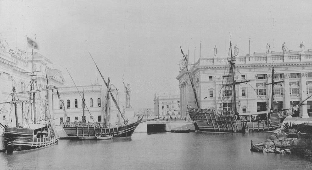 #73 The Columbus Caravels, the ‘Santa Maria,’ the ‘Nina’ and the ‘Pinta,’ exhibited at the World’s Columbian Exposition in Chicago, 1893.