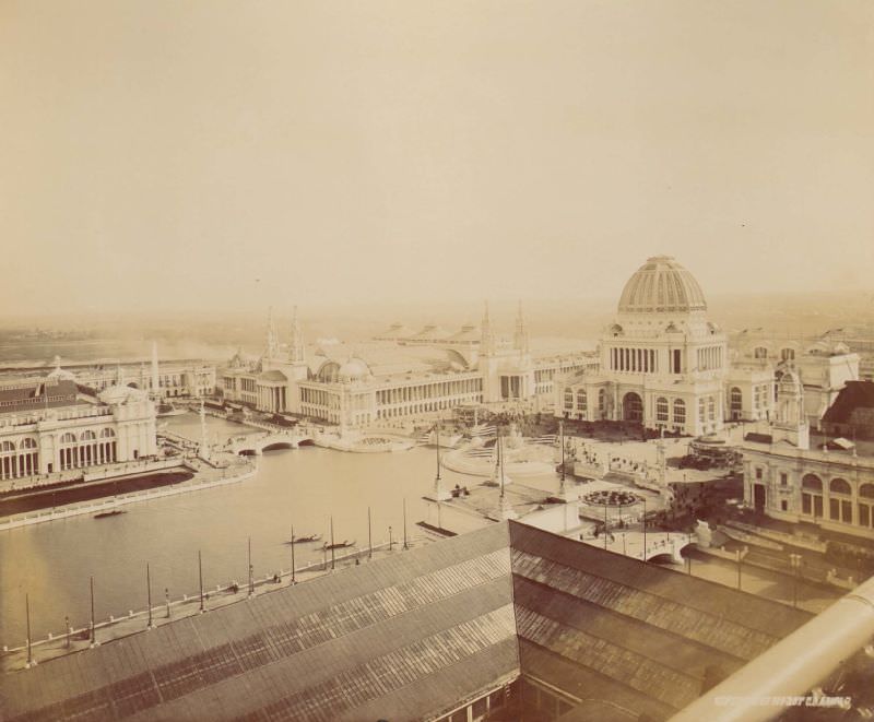 #88 Agriculture Building on left, Machinery Building center, Administration Building on right, World’s Columbian Exposition, Chicago, 1893