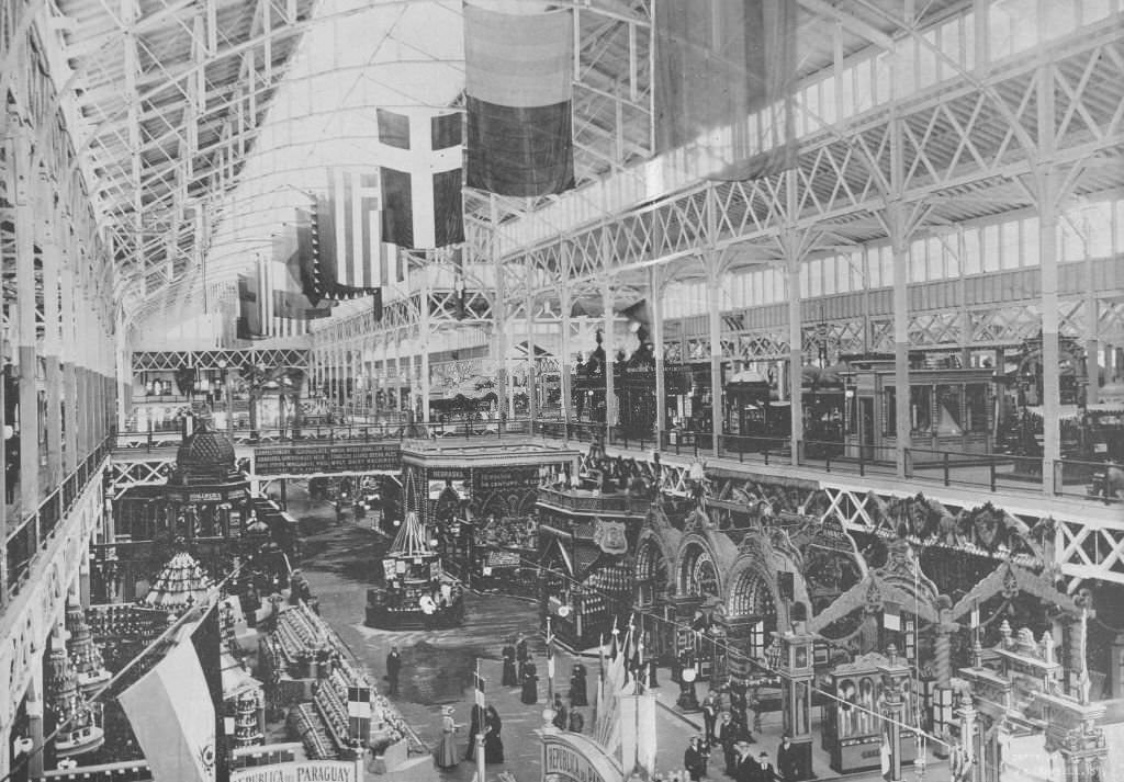 #7 The central avenue in the interior of the Agricultural Building, the Paraguay Exhibit at the World’s Columbian Exposition in Chicago, 1893.