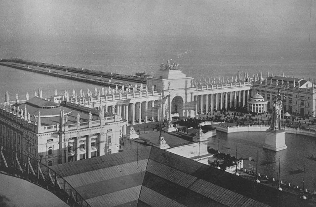 #14 The Music Hall, Peristyle and Casino as seen from the roof of the Manufactures Building, at the World’s Columbian Exposition in Chicago, 1893.