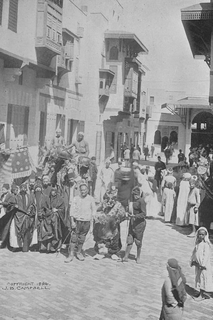 #19 A scene in the Streets Of Cairo at the Midway Plaisance during the World’s Columbian Exposition in Chicago, Illinois, 1893.