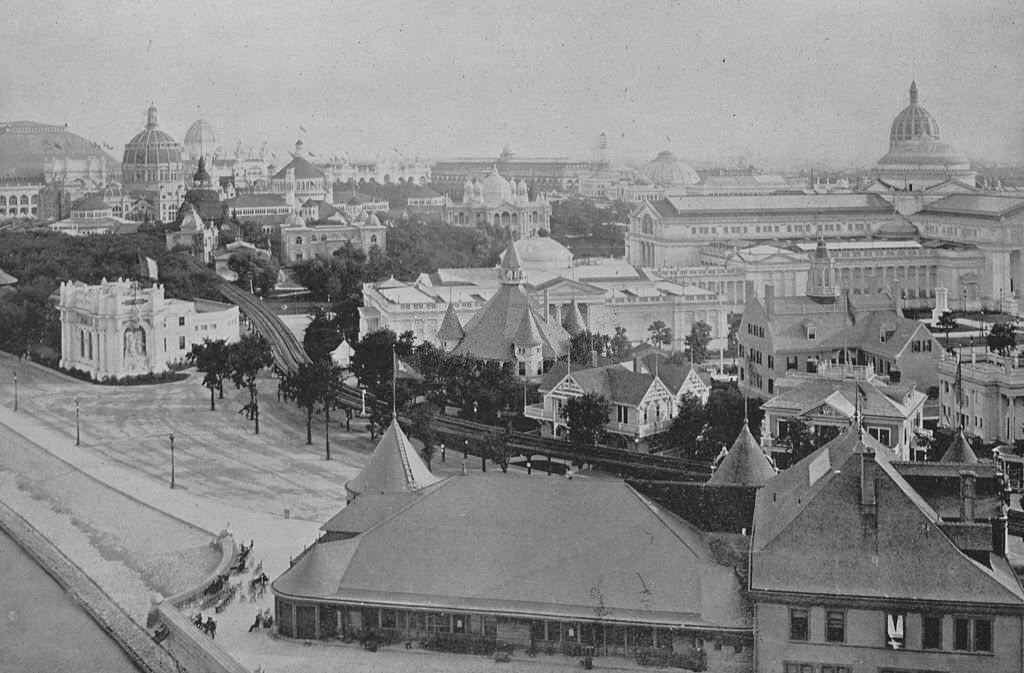 #55 The north end of the exposition grounds looking south from the Iowa State Building at the World’s Columbian Exposition in Chicago, 1893.