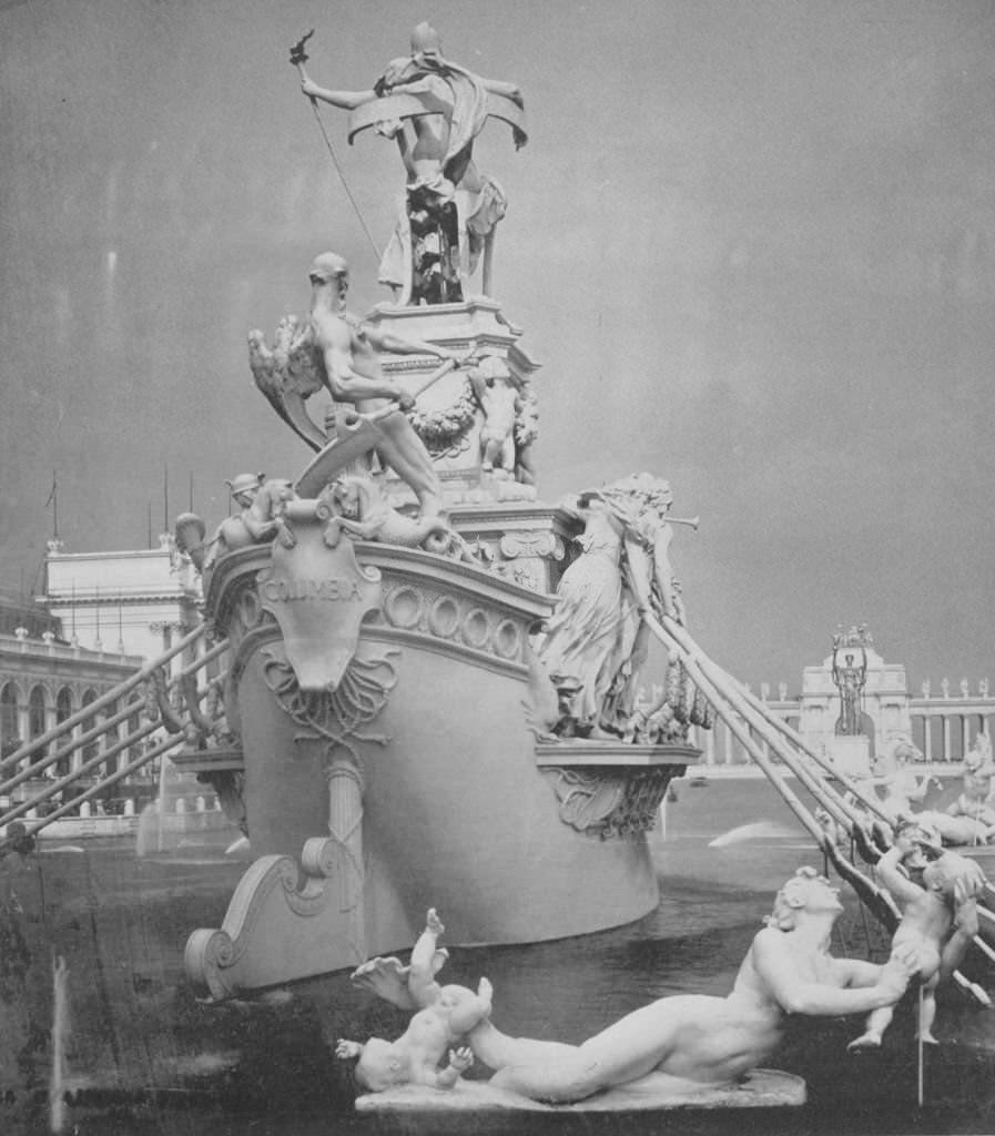 #64 A rear view of MacMonnies’ Fountain facing the Administration Plaza at the World’s Columbian Exposition in Chicago, Illinois, 1893.