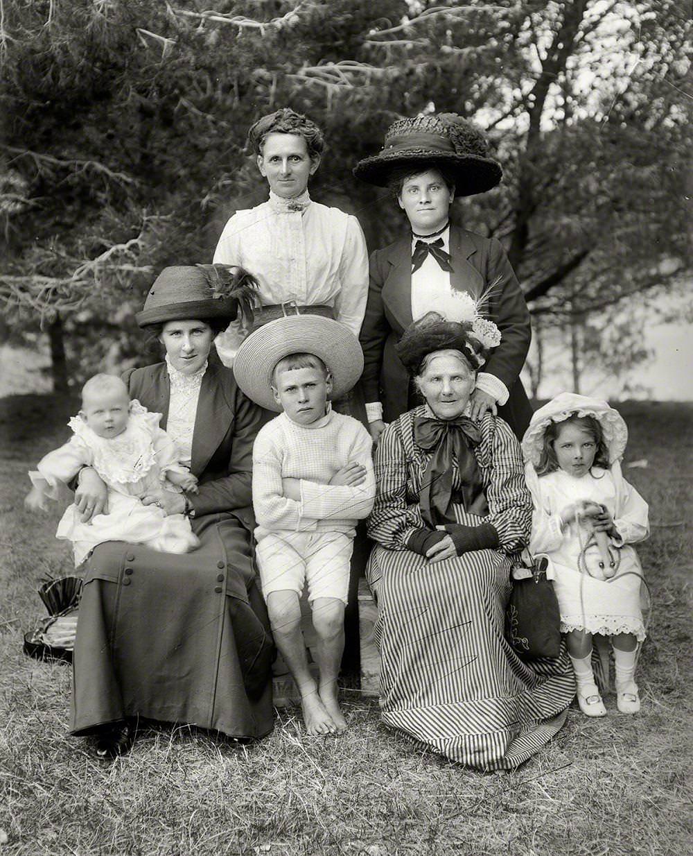 #12 Unidentified family group outdoors, probably Christchurch district, New Zealand circa 1902