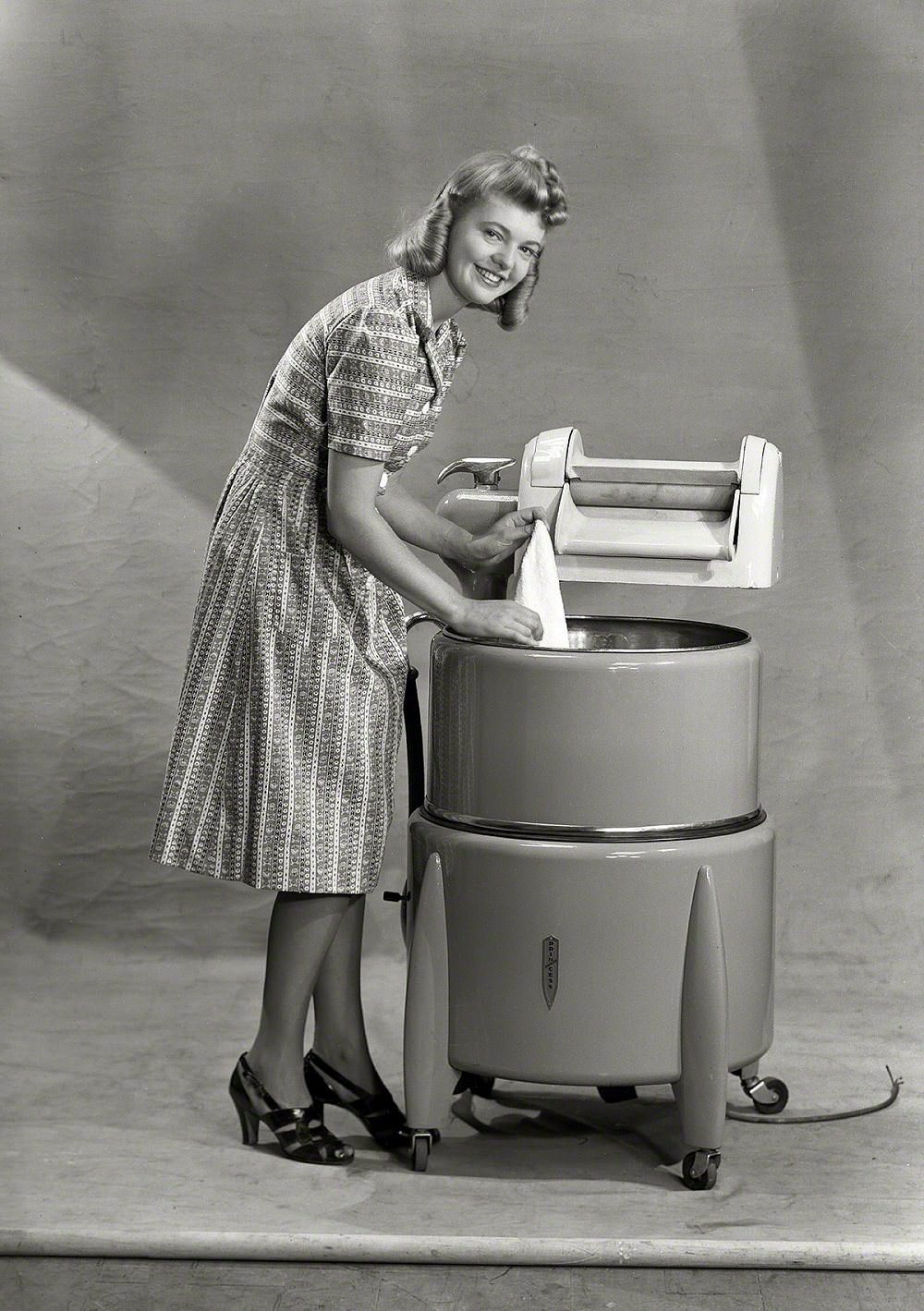 #16 Model with wringer washing machine, New Zealand circa 1950s