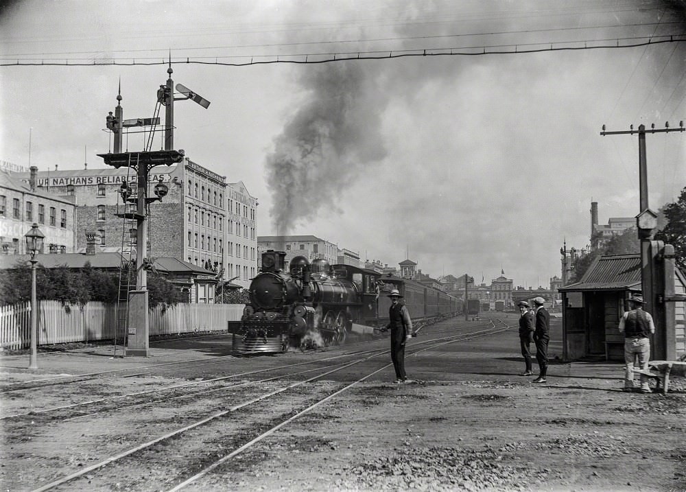#3 The Rotorua Express leaving Auckland, alongside Customs Street East, New Zealand in 1909