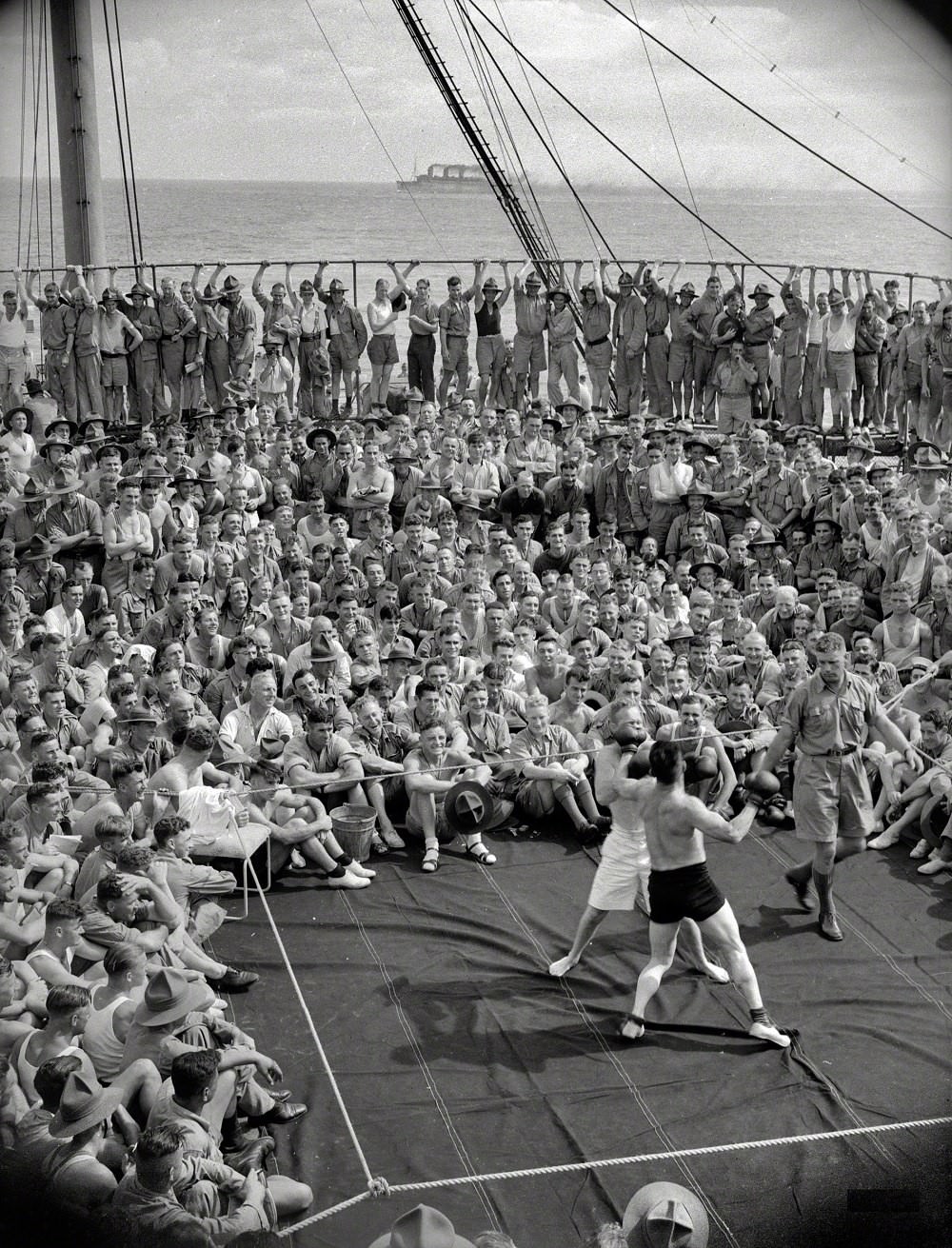 #4 Boxing match in progress on the deck of New Zealand troopship Dominion Monarch, 1940