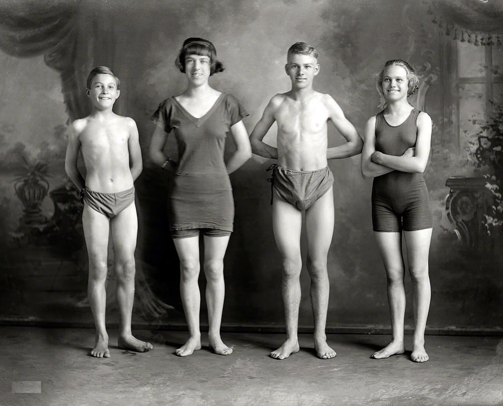 #57 Young people in swimming costumes, Christchurch, New Zealand, 1920