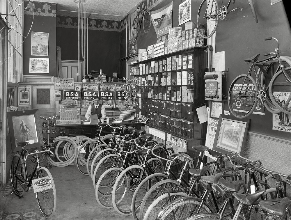 #69 Cycle shop interior. Christchurch, New Zealand, 1910