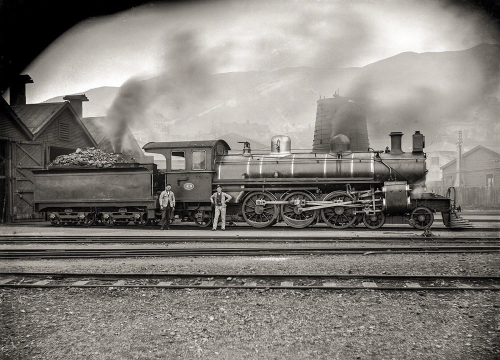 #8 Class A locomotive, NZR No. 419, at the Petone Railway Workshops, New Zealand circa 1909
