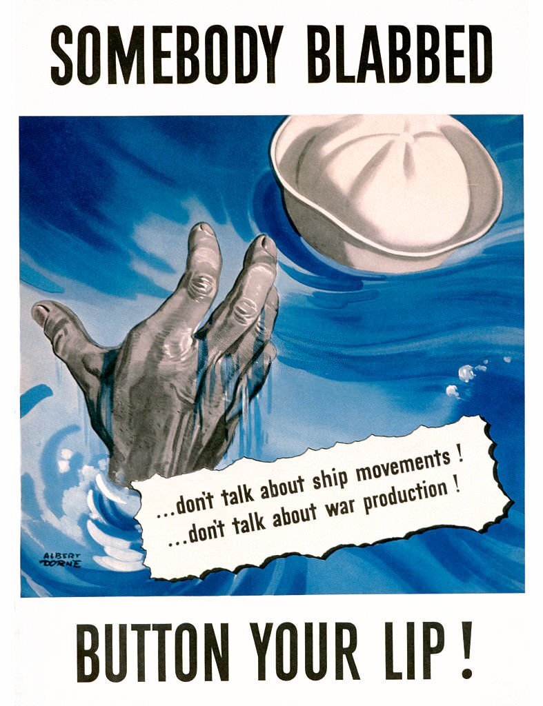 #99 Somebody Blabbed – Button Your Lip! World War II Poster by Albert Dorne