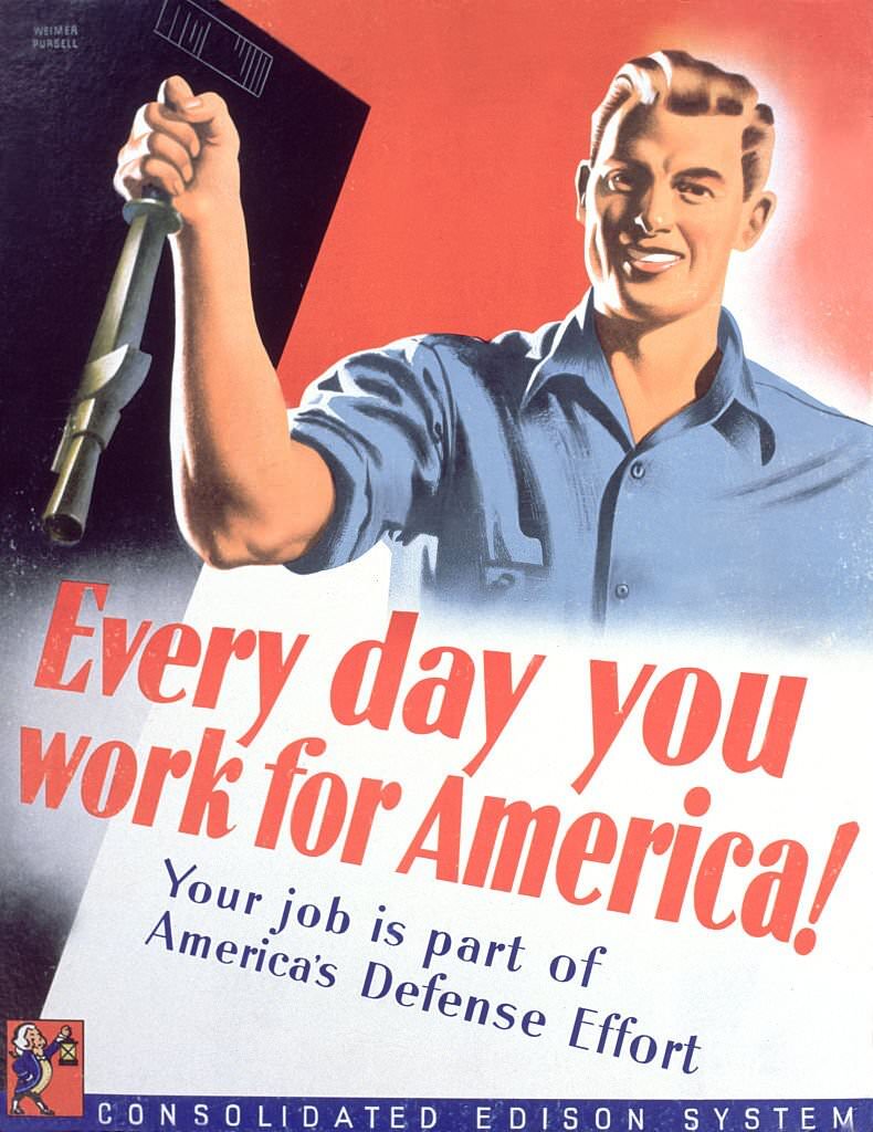 #105 This World War II era poster was one of a series produced by Con Edison in support of the American war effort at home.