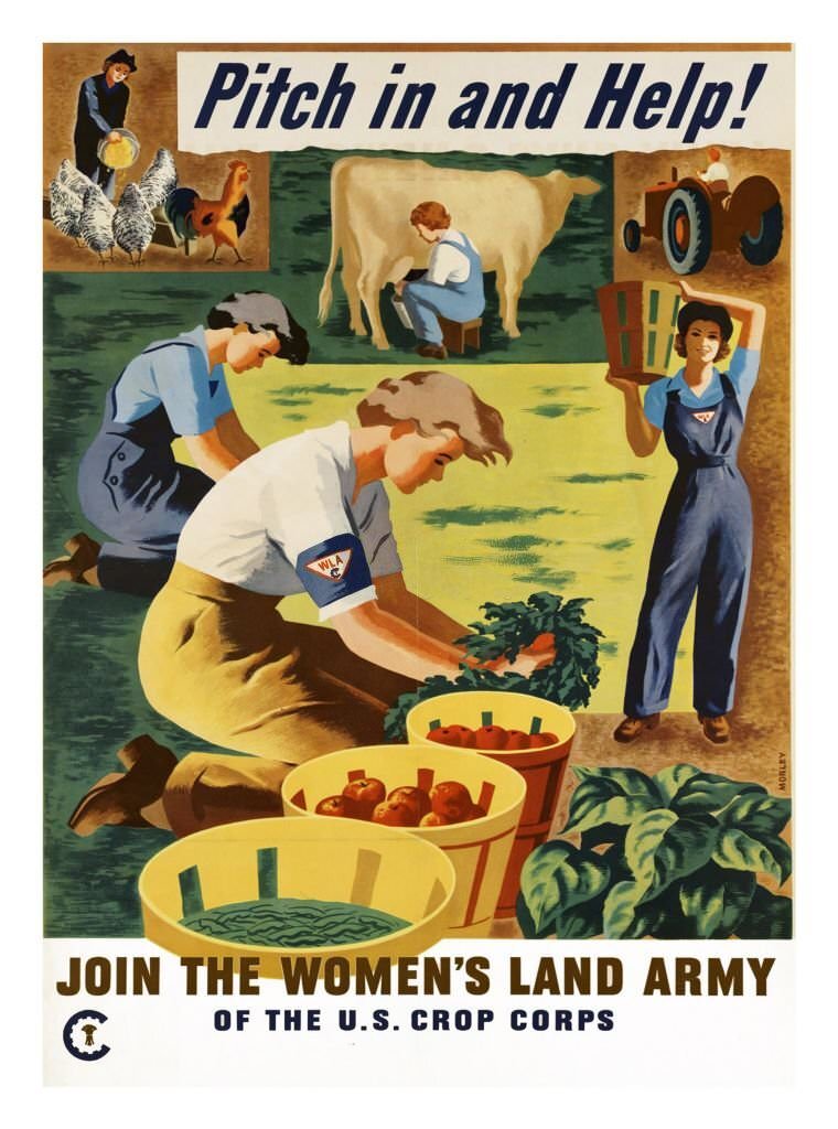 #108 Propaganda poster from WWII advertising the importance of helping the war effort through joining the Women’s Land Army.