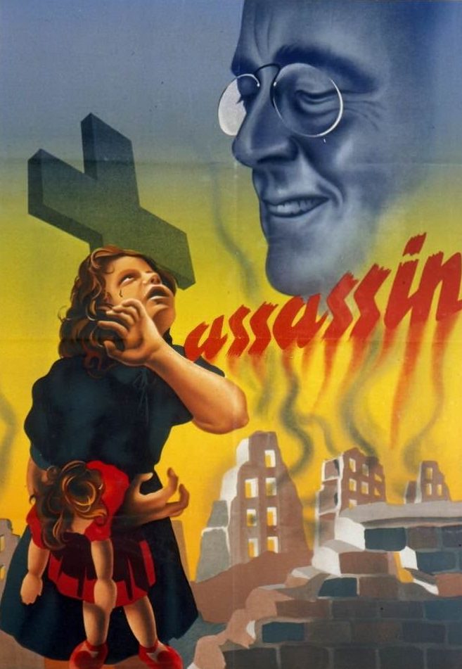 #114 World war two Vichy French anti-American (Roosevelt) propaganda poster, 1943.