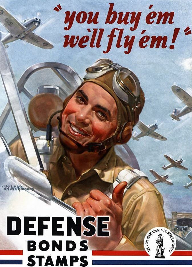 #123 Propaganda poster from WWII advertising the importance of helping the war effort through the purchase of bonds.