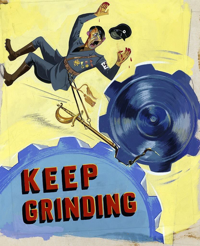 #151 American propaganda poster depicting Adolf Hitler, during World war two 1942.
