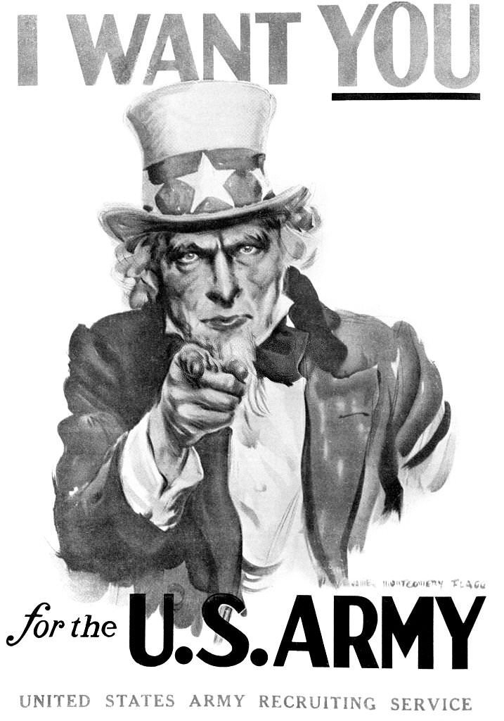 #30 Uncle Sam United States Army Recruiting Poster originally from WWI but used in WWII
